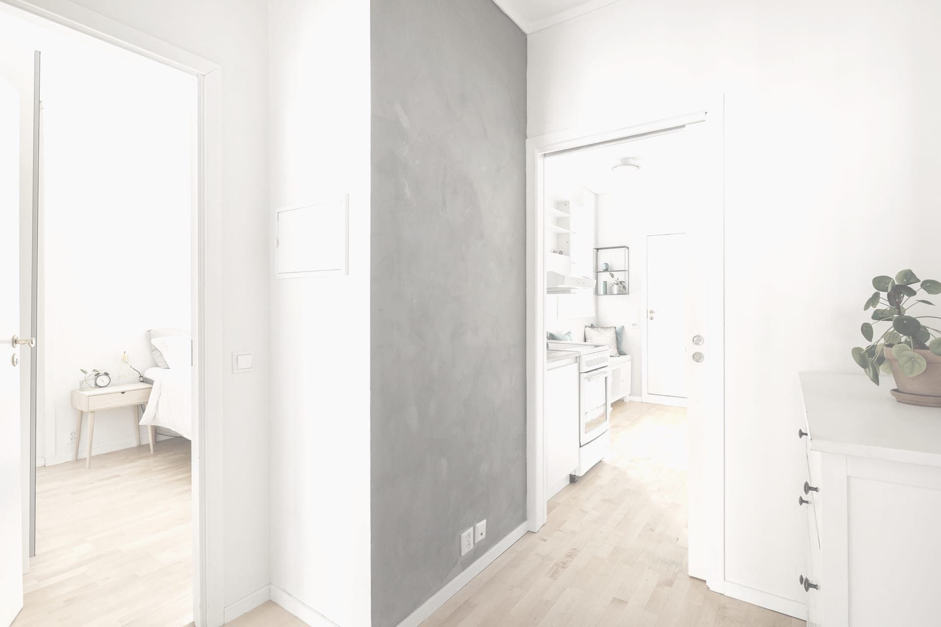 A light, airy hallway with a wooden floor lit by morning sun